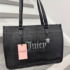 Juicy Couture Black Embossed Logo Tote with Charm